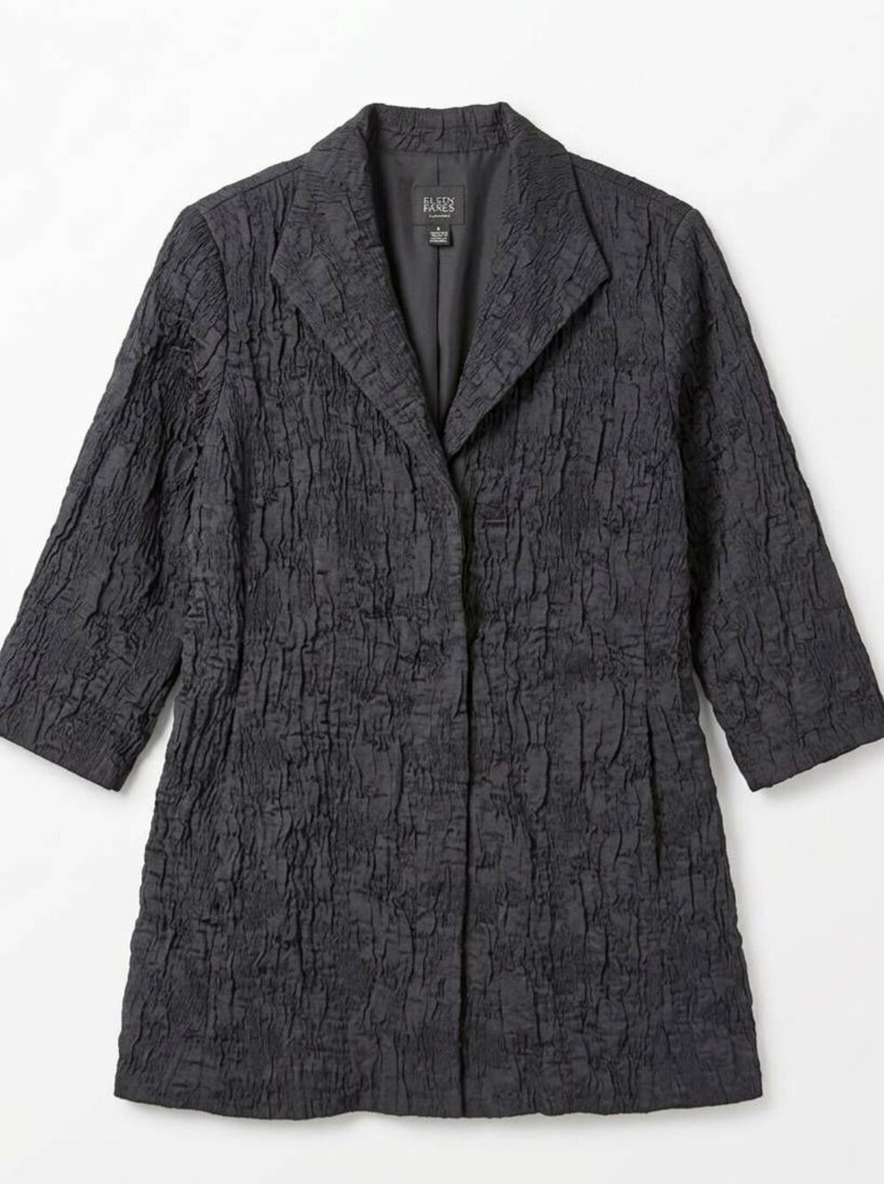 🔸️Eileen Fisher Black Crinkle Lightweight Longline Blazer Jacket XSmall